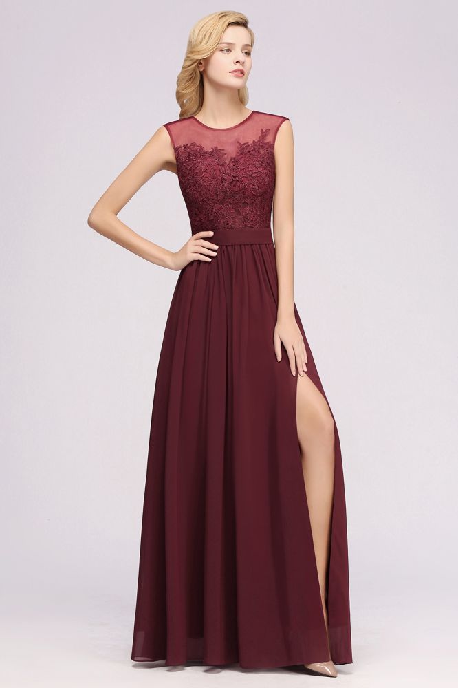 Vestidos de dama de honor de gasa con encaje, joya, sin mangas, hasta el suelo, con apliques