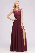 Vestidos de dama de honor de gasa con encaje, joya, sin mangas, hasta el suelo, con apliques