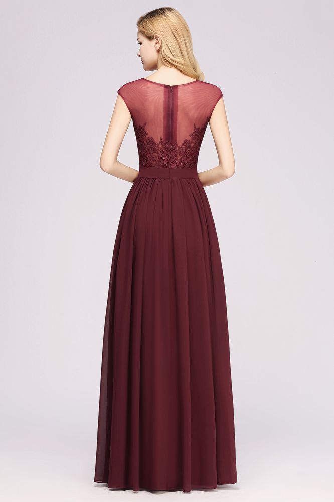 Vestidos de dama de honor de gasa con encaje, joya, sin mangas, hasta el suelo, con apliques