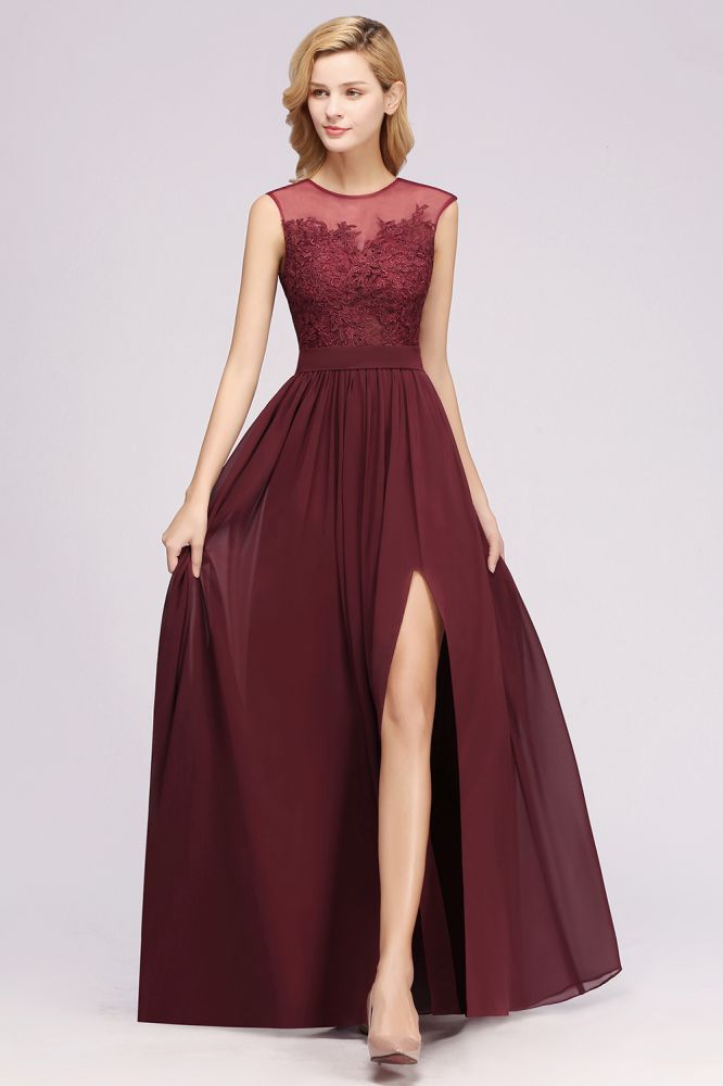Vestidos de dama de honor de gasa con encaje, joya, sin mangas, hasta el suelo, con apliques