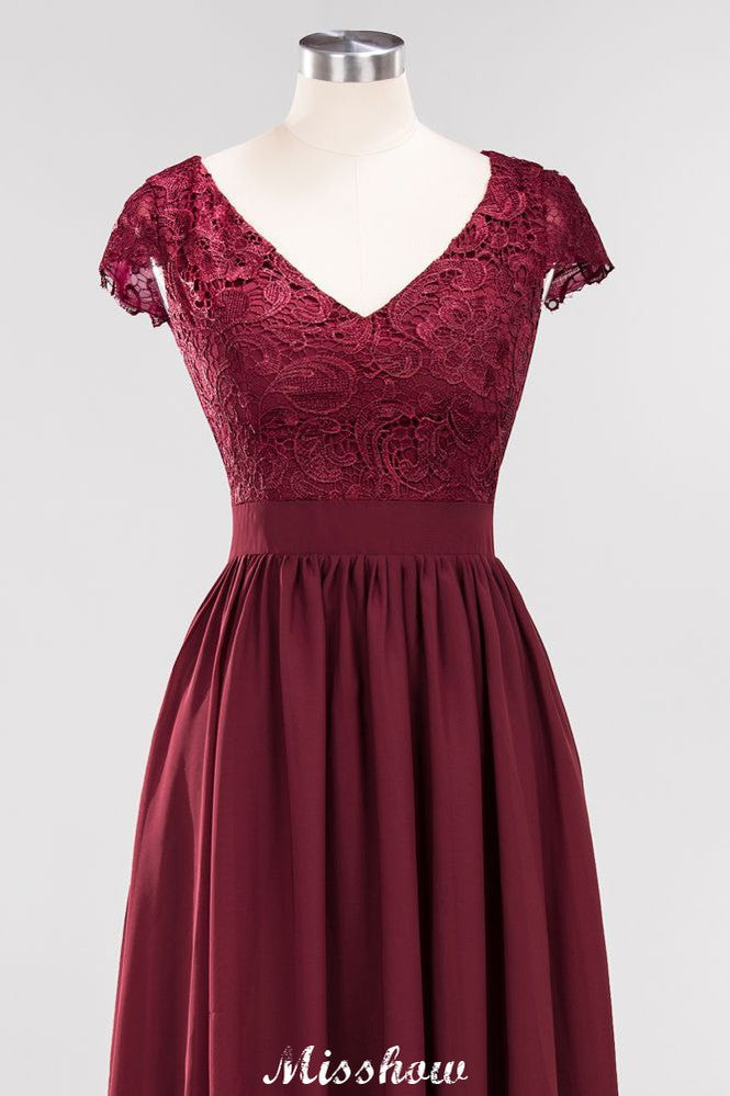 Vestidos de dama de honor de gasa con encaje, escote en V, sin mangas, hasta el suelo, con volantes