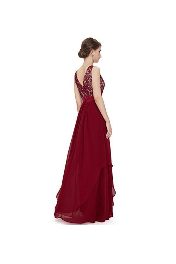 Vestido de noche de gasa con escote redondo y corte en A, vestido de fiesta, vestido de graduación PG269