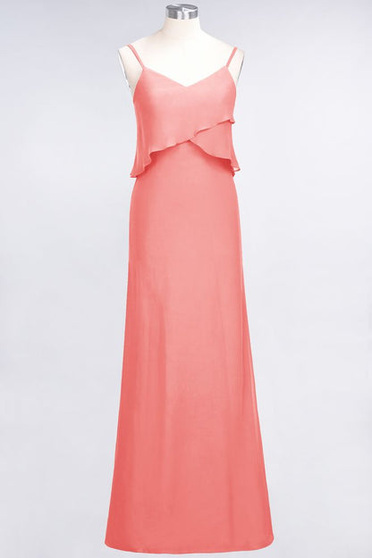 A-Line Chiffon Spaghetti V-Neck Bridesmaid Dress Sleeveless Maid of Honor Dress
