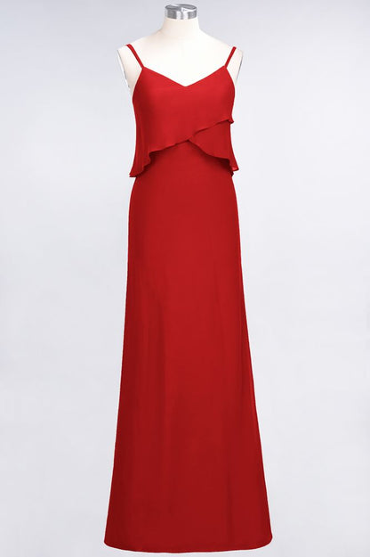A-Line Chiffon Spaghetti V-Neck Bridesmaid Dress Sleeveless Maid of Honor Dress