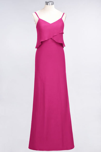 A-Line Chiffon Spaghetti V-Neck Bridesmaid Dress Sleeveless Maid of Honor Dress