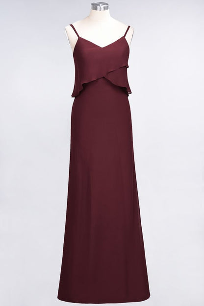 A-Line Chiffon Spaghetti V-Neck Bridesmaid Dress Sleeveless Maid of Honor Dress