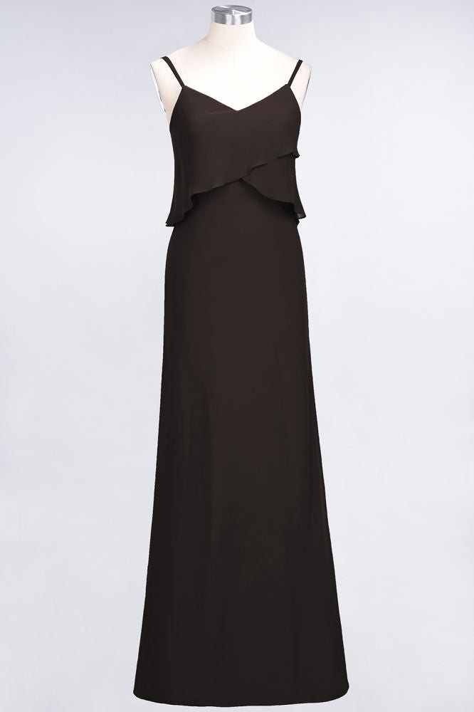 A-Line Chiffon Spaghetti V-Neck Bridesmaid Dress Sleeveless Maid of Honor Dress