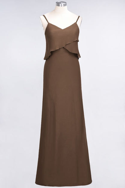 A-Line Chiffon Spaghetti V-Neck Bridesmaid Dress Sleeveless Maid of Honor Dress