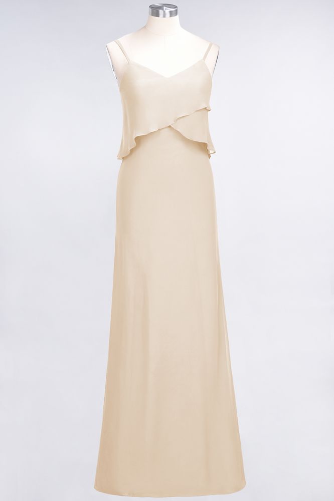 Vestido de dama de honor de gasa con escote en V y corte A, sin mangas