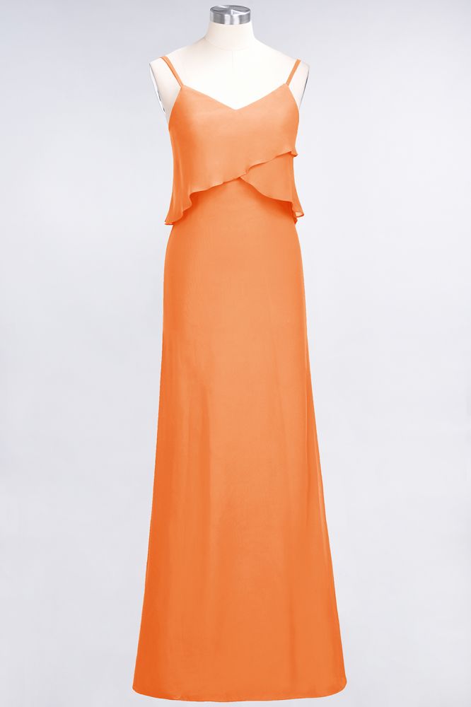 A-Line Chiffon Spaghetti V-Neck Bridesmaid Dress Sleeveless Maid of Honor Dress