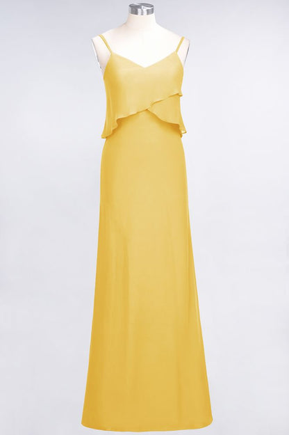 A-Line Chiffon Spaghetti V-Neck Bridesmaid Dress Sleeveless Maid of Honor Dress