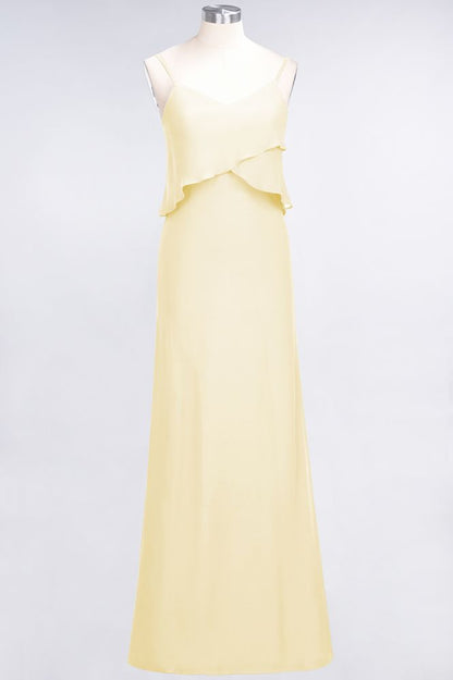 A-Line Chiffon Spaghetti V-Neck Bridesmaid Dress Sleeveless Maid of Honor Dress
