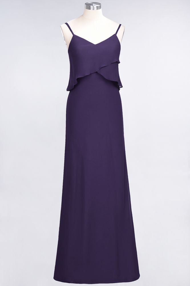 A-Line Chiffon Spaghetti V-Neck Bridesmaid Dress Sleeveless Maid of Honor Dress
