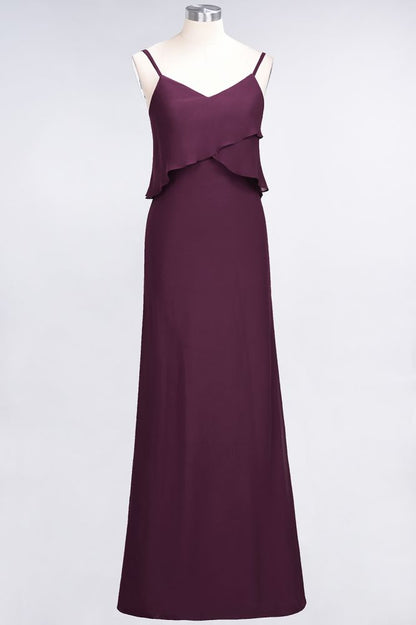 A-Line Chiffon Spaghetti V-Neck Bridesmaid Dress Sleeveless Maid of Honor Dress