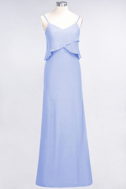A-Line Chiffon Spaghetti V-Neck Bridesmaid Dress Sleeveless Maid of Honor Dress