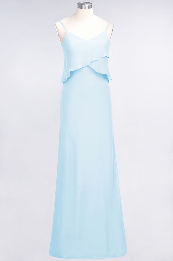 Vestido de dama de honor de gasa con escote en V y corte A, sin mangas