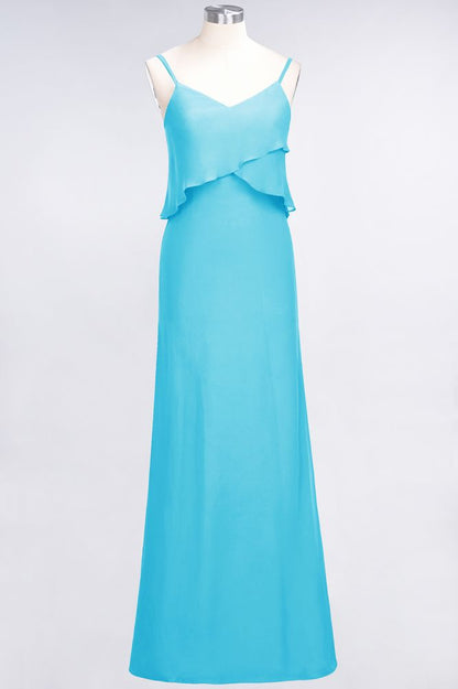 A-Line Chiffon Spaghetti V-Neck Bridesmaid Dress Sleeveless Maid of Honor Dress