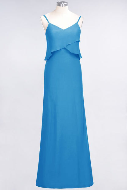 A-Line Chiffon Spaghetti V-Neck Bridesmaid Dress Sleeveless Maid of Honor Dress