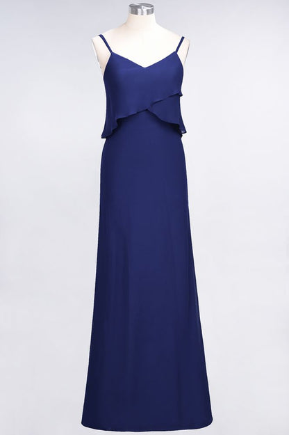 A-Line Chiffon Spaghetti V-Neck Bridesmaid Dress Sleeveless Maid of Honor Dress