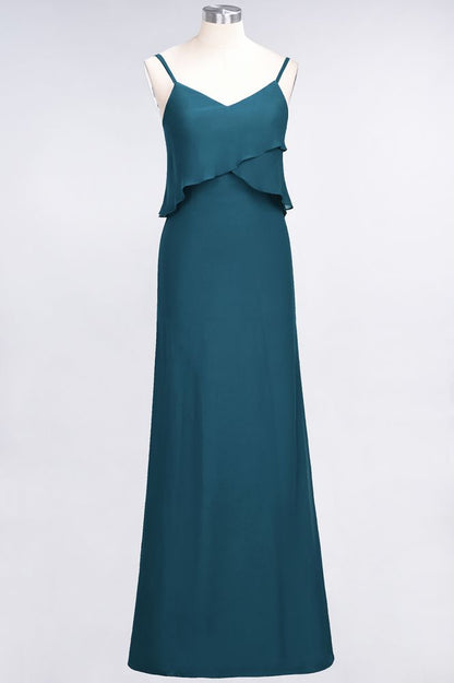 A-Line Chiffon Spaghetti V-Neck Bridesmaid Dress Sleeveless Maid of Honor Dress