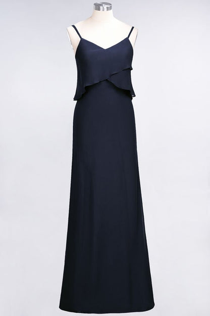 A-Line Chiffon Spaghetti V-Neck Bridesmaid Dress Sleeveless Maid of Honor Dress