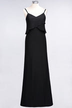 Vestido de dama de honor de gasa con escote en V y corte A, sin mangas