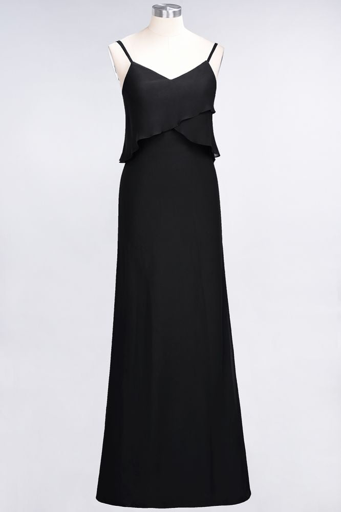 A-Line Chiffon Spaghetti V-Neck Bridesmaid Dress Sleeveless Maid of Honor Dress