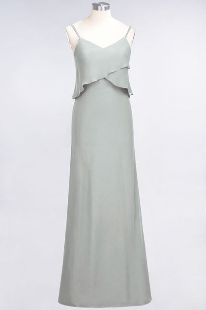 A-Line Chiffon Spaghetti V-Neck Bridesmaid Dress Sleeveless Maid of Honor Dress