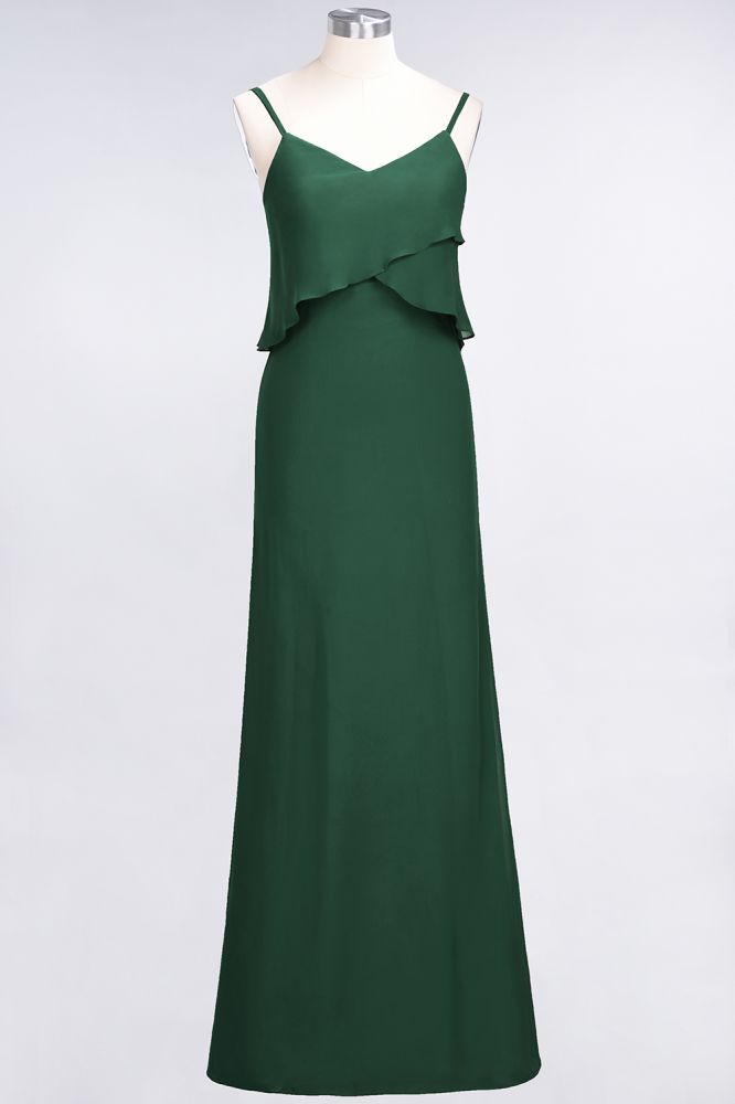 A-Line Chiffon Spaghetti V-Neck Bridesmaid Dress Sleeveless Maid of Honor Dress