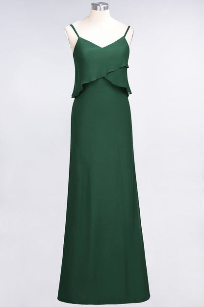 A-Line Chiffon Spaghetti V-Neck Bridesmaid Dress Sleeveless Maid of Honor Dress