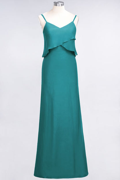 A-Line Chiffon Spaghetti V-Neck Bridesmaid Dress Sleeveless Maid of Honor Dress