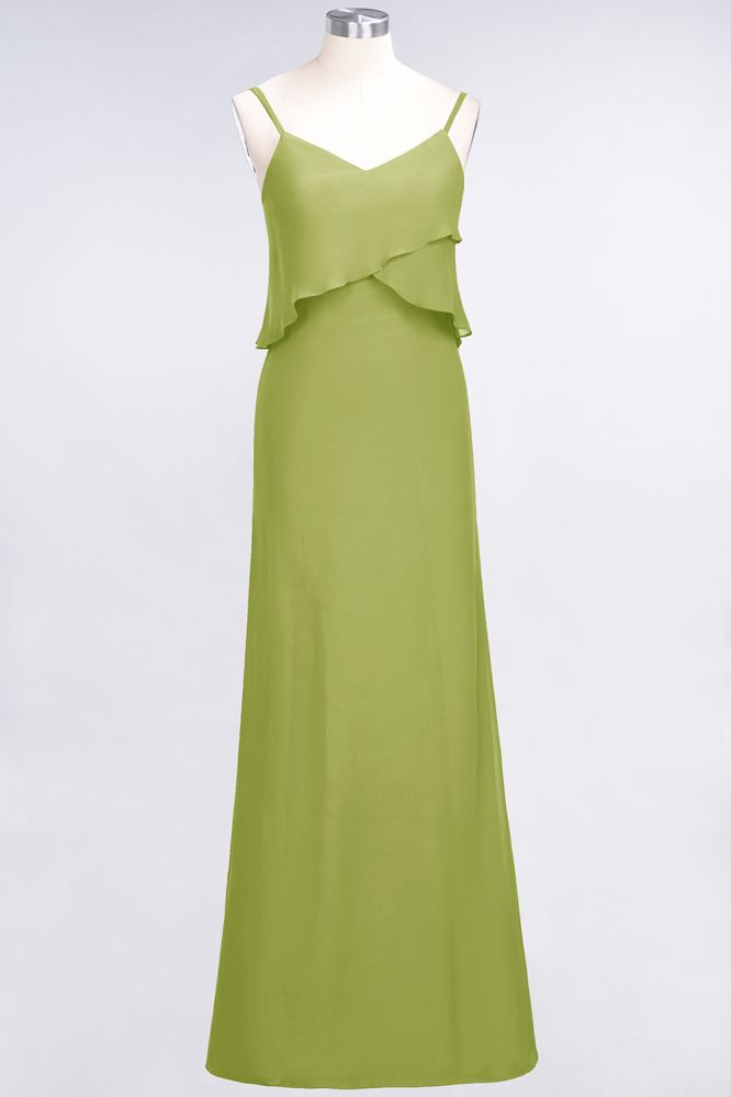 Vestido de dama de honor de gasa con escote en V y corte A, sin mangas