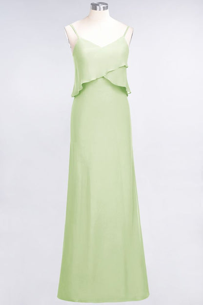A-Line Chiffon Spaghetti V-Neck Bridesmaid Dress Sleeveless Maid of Honor Dress