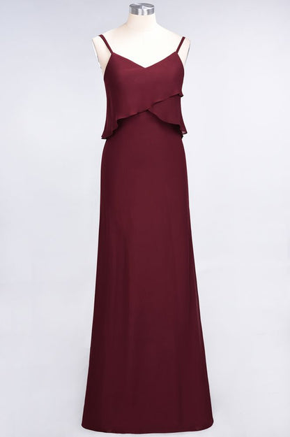 A-Line Chiffon Spaghetti V-Neck Bridesmaid Dress Sleeveless Maid of Honor Dress