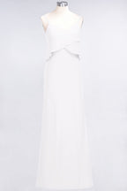 Vestido de dama de honor de gasa con escote en V y corte A, sin mangas