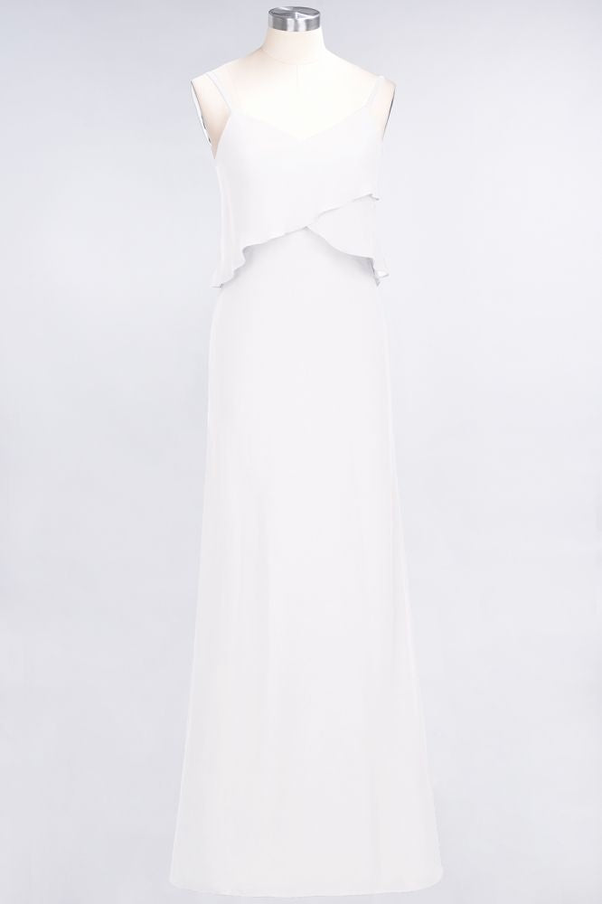 Vestido de dama de honor de gasa con escote en V y corte A, sin mangas