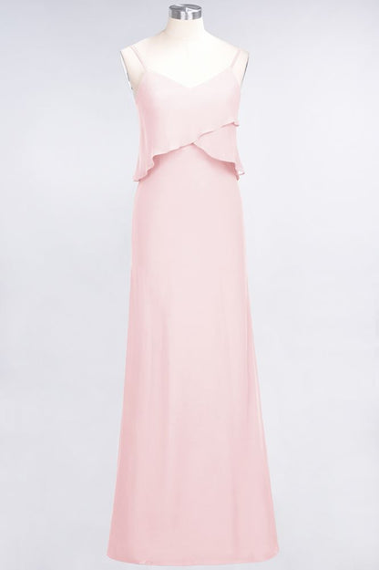 A-Line Chiffon Spaghetti V-Neck Bridesmaid Dress Sleeveless Maid of Honor Dress
