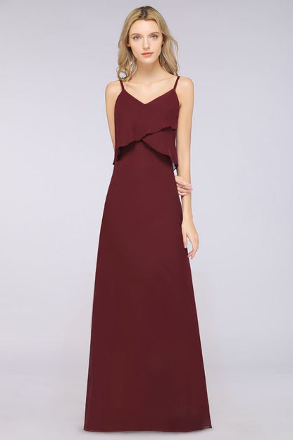 A-Line Chiffon Spaghetti V-Neck Bridesmaid Dress Sleeveless Maid of Honor Dress