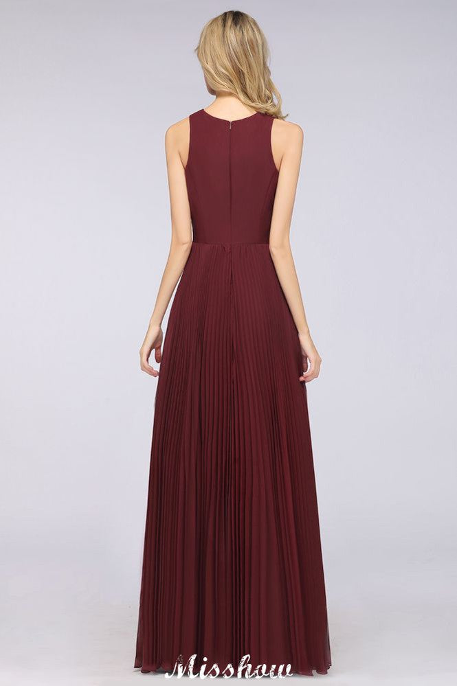 Vestido de dama de honor de gasa con escote en V, sin mangas, largo hasta el suelo, con volantes y abertura lateral