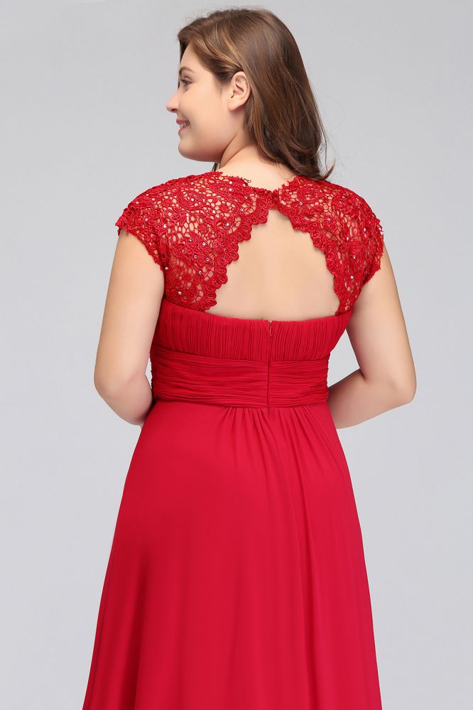 A-Linie Rundhals Bodenlang Übergröße Flügelärmel Spitzen Chiffon Abendkleider mit Applikationen