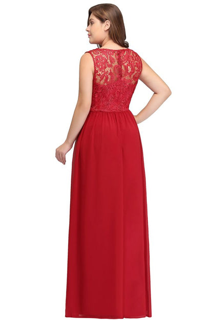 A-Line Crew Floor Length Sleeveless Plus size Lace Chiffon Evening Dresses