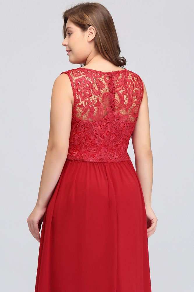 A-Line Crew Floor Length Sleeveless Plus size Lace Chiffon Evening Dresses