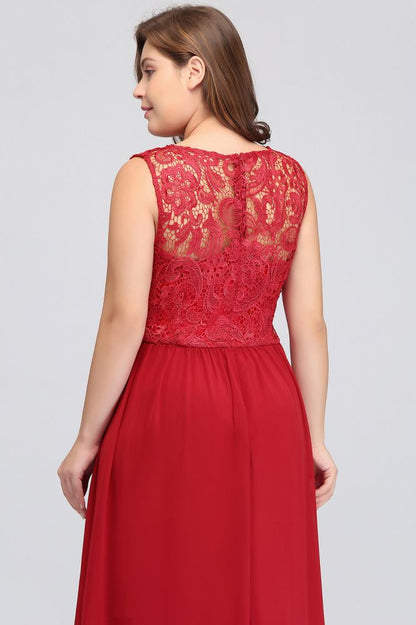 A-Line Crew Floor Length Sleeveless Plus size Lace Chiffon Evening Dresses