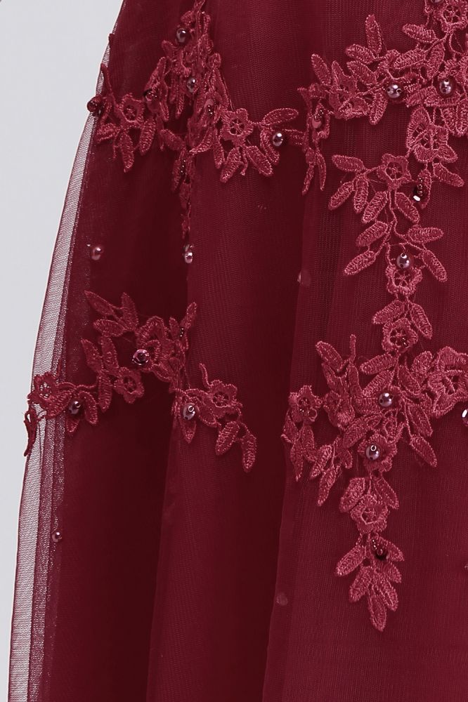 A-Line Crew Floor Length Sleeveless Plus size Tulle Appliqued Evening Dresses with Crystals