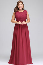 A-Linie Rundhals Langes Ärmelloses Chiffon-Abendkleid in Übergröße mit Spitze und Schärpe