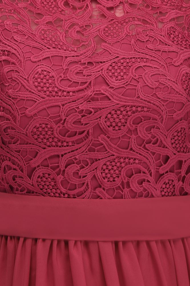 A-Linie Rundhals Langes Ärmelloses Chiffon-Abendkleid in Übergröße mit Spitze und Schärpe