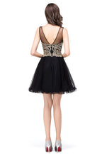 A-line Crew Short Sleeveless Appliques Prom Dresses