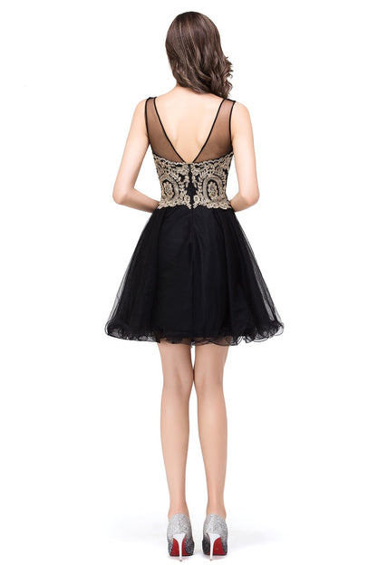 A-line Crew Short Sleeveless Appliques Prom Dresses