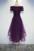Vestido de fiesta morado de corte A, corte alto bajo, vestido morado para regreso a casa PD202