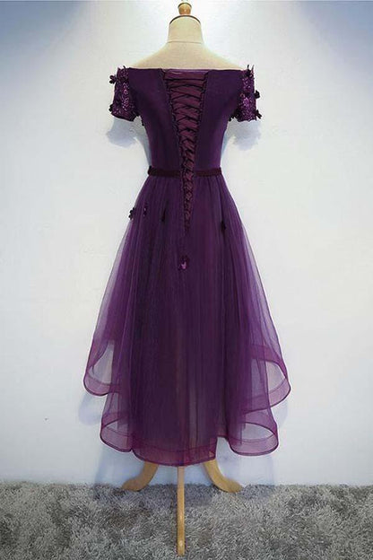 A-line Cute Purple High Low Prom Dress Purple Homecoming dress PD202